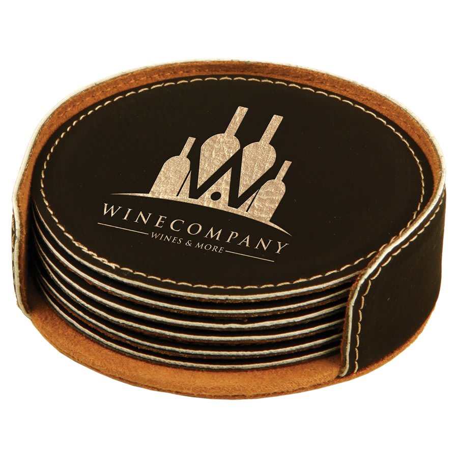 Leatherette Coaster Set Round